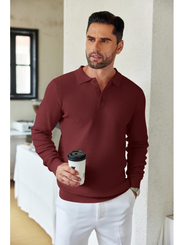 Men's Burgundy Casual Knit Polo Shirt